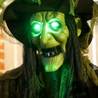 Outsunny 170 cm Life Size Hanging Halloween Animated Witch with Glowing LED Eyes, Spooky Witch Scary Halloween Decorations, Battery Operated, Indoor Party Props(m-8)