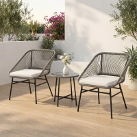 Outsunny 3-teiliges Outdoor-Möbelset, 1 Tisch, 2 Stühle, Rattan-Geflecht, Stahlrahmen, Kaffeetisch mit Glasplatte, Dunkelgrau(m-9)