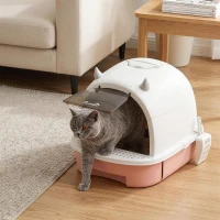 PawHut Litière fermée pour chats avec plateau extractible, pelle et filtre à charbon actif, Rose(m-6)