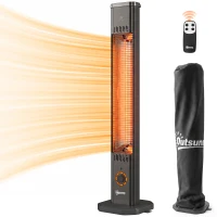 Outsunny Calefactor Infrarrojos Terraza de Pie o Pared 2000 W con Mando 9 Niveles Calor Temporizador Apagado Inclinación Funda(m-11)