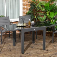 Outsunny Tavolo da Pranzo Allungabile da Giardino con Piano in Vetro e Alluminio, 80-160x80x75 cm, Nero(m-2)
