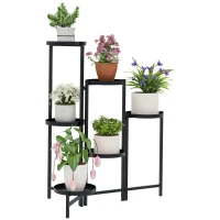 Outsunny Blumentopfständer, Pflanzenständer mit 6 verstellbaren runden Ebenen, Eckständer für Pflanzentöpfe, Metall, Schwarz(m-12)