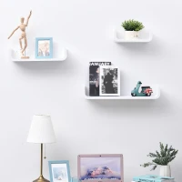 HOMCOM Set de 3 Estanterías Flotantes 60/45/30x15x10 cm Estantes de Pared de Madera Almacenamiento de Libros Fotos Decoración para Salón Pasillo Habitación Blanco(m-10)