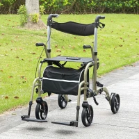 HOMCOM Deambulatore Pieghevole con Poggiapiedi e Borsa, in Alluminio, PP e Poliestere, 59x104x88-101 cm, Giallo e Verde(m-2)