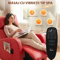 HOMCOM Fotoliu Masaj Reclinabil Cu Încălzire, Gireabil Din Piele PU Cu Suport Pentru Picioare și Telecomandă, Roșu(m-4)