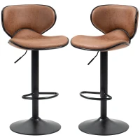 HOMCOM Bar Stool Set of 2 Microfiber Cloth Adjustable Height Armless Chairs with Swivel Seat, Brown(m-10)
