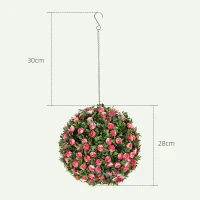 HOMCOM Set of 2 Decorative Artificial Plants, UV-protected Artificial Plant Topiary Rose Balls, Fake Plants for Home Indoor outdoor Decor, 28cm, Pink(m-3)