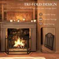 HOMCOM Floral 3-Panel Folding Fireplace Screen for Hearth Protection, Heat-Resistant Metal Fire Spark Guard, Black(m-5)