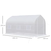 Outsunny Serre tunnel de jardin 8m², serre de jardin tunnel avec 1 portes et 6 fenêtres, bâche PE 140g/m² 400x200x200cm blanc(m-3)