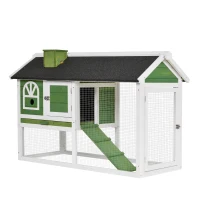 PawHut Jaula para Conejos Grande 120x60x79 cm con Techo Asfáltico Bandeja Extraíble Escalera y Chimenea para Exterior Verde(m-11)