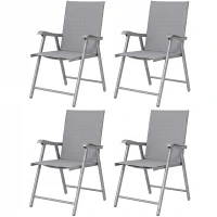 Outsunny Conjunto de 4 Sillas de Jardín Exterior Plegables con Respaldo Alto y Reposabrazos para Terraza Playa 58x62x97 cm Gris(m-11)