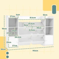 AIYAPLAY Raft pentru depozitarea jucăriilor pentru copii cu 8 containere detașabile și dulapuri, 140x30x90 cm, alb(m-3)