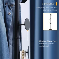 HOMCOM Coat Rack, Free Standing Hat Stand with 8 Hooks for Clothes, Hats, Steel Coat Stand with Marble Base for Entryway, Bedroom, Black(m-5)
