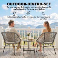 Outsunny 3-teiliges Outdoor-Möbelset, 1 Tisch, 2 Stühle, Rattan-Geflecht, Stahlrahmen, Kaffeetisch mit Glasplatte, Dunkelgrau(m-4)