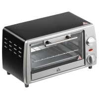 HOMCOM Mini Backofen 10 L 750W 100-230℃ 60 Min. Timer mit Backblech, Grillrost und Herausnehmbarer Bodenschale, Pizza-Ofen Silber(m-11)