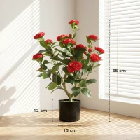 HOMCOM Planta Artificial de Camelia 65 cm Árbol Artificial en Maceta con Flores de Seda Realistas 116 Hojas Efecto Musgo Rojo(m-3)