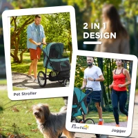 PawHut Foldable Pet Stroller Jogger, with Three Wheels, Canopy, for Medium and Small Dogs, Green(m-5)