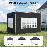 Outsunny Gazebo Side Panels, Sides Replacement with Window for 3x3(m) or 3x4m Pop Up Gazebo, 2 Pack, Black(m-7)