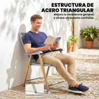 Outsunny Conjunto de 4 Sillas de Jardín Exterior Plegables con Respaldo Alto y Reposabrazos para Terraza Playa 58x62x97 cm Gris(m-7)