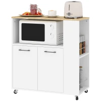 HOMCOM Desserte de cuisine à roulettes, Îlot central cuisine avec plan de travail et étagère réglable, 75x40x80,5cm, blanc(m-12)
