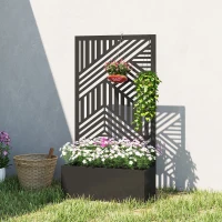Outsunny Metal Garden Bed for Garden with Trellis, Raised Garden Bed with Privacy Screen, Geometric Slatted Cut-Out(m-10)