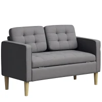 HOMCOM 2 Seater Storage Sofa, Fabric Couch with Hidden Under Seat Storage, Thick Cushions, Compact Space Saving Settee with Rubberwood Legs for Living Room, Apartment, Grey(m-1)