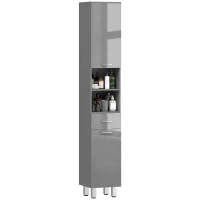 kleankin Badezimmerschrank, Badkommode, mit Regalen und Schublade, verstellbar, Grau(m-12)