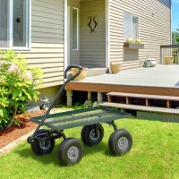 Outsunny Garden Trolley Cart, Heavy Duty Garden Cart with Metal Frame, 10" Pneumatic Wheels, Rotating Handle, 150kg Capacity, for Garden, Farm, Green(m-10)