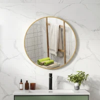 HOMCOM Oglindă rotundă pentru baie cu suprafață rezistentă la șocuri, din sticlă și oțel, Ø70x2,5 cm, culoare aurie(m-9)
