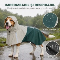 PawHut Haină Impermeabilă pentru Câini cu Glugă, Orificiu pentru Lesă și Benzi Reflectorizante, Talie Medie, Verde(m-4)