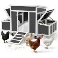 PawHut Gallinero para Exterior 147x93,5x89,5cm con Ventana Nido Bandeja Extraíble Perchas Jaula para 2-4 Gallinas Gris Oscuro(m-11)