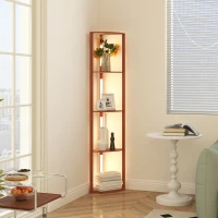 HOMCOM Corner Floor Lamp for Living Room Bedroom with Warm White LED Light, Modern Tall Standing Lamp, Brown(m-10)