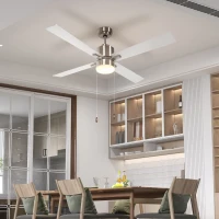 HOMCOM Ceiling Fan with LED Light, Flush Mount Ceiling Fan Lights with Reversible Blades, Pull-chain, Silver and Natural Tone(m-10)