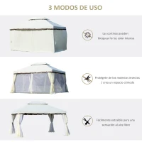 Outsunny Cenador de Jardín 4x3m Pabellón de Jardín Gazebo con Doble Techo Estructura de Aluminio UPF50+ para Exterior Crema(m-4)