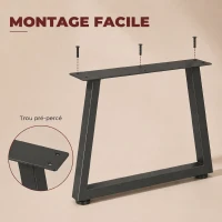HOMCOM Pieds de table en acier, 60 x 43 cm, lot de 2 pieds de bureau trapezoïdes avec patins réglables et vis, noir(m-6)