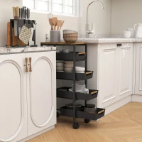 HOMCOM Carrinho de Cozinha de Armazenamento de 5 Níveis Carrinho Auxiliar com Rodas Bancada com Efeito Madeira 39,5x24x82 cm Preto(m-6)
