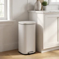 HOMCOM 30L Kitchen Bin, Compact Pedal Bin with Soft-Close and Stay-Open Lid, Removable Bucket for Kitchen, Home, Office, Cream(m-8)