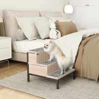 PawHut Dog Stairs with Storage, Non-Slip Cover, Pet Steps for Small Dogs & Older Cats, for Sofa, High Bed, Oak Tone(m-10)