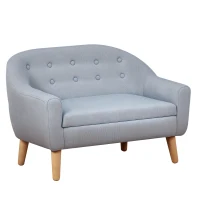HOMCOM Children's Armchairs Kids Armchair Toddler Chair 2 Seater Wood Frame Mini Sofa for Bedroom Playroom Grey(m-11)