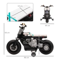 HOMCOM Moto Elettrica per Bambini 3-5 Anni in PP e Metallo con Rotelle, Clacson e Musica, 86x44x58 cm, Bianca e Nera(m-3)