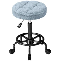 HOMCOM Taburete Giratorio Redondo Taburete con Ruedas Altura Regulable 50-66 cm Asiento Tapizado en Tejido de Borreguito Azul(m-11)