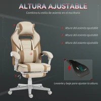 HOMCOM Silla Gamer Reclinable con Altura Ajustable Reposapiés Retráctil Soporte Lumbar y Reposacabezas Desmontable Crema(m-4)