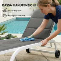 Outsunny Lettino Prendisole da Giardino con Ruote, in Texteline con Telaio in Alluminio, Grigio Scuro e Bianco(m-8)