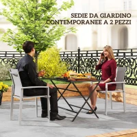 Outsunny Set 2 Sedie da Giardino Impilabili con Seduta Traspirante, in Acciaio e Textilene, 56x58x89 cm, Grigio Chiaro(m-3)