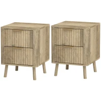 HOMCOM Lot de 2 tables de chevet avec 2 tiroirs cannelés pour chambre à coucher, salon, 40 x 40 x 53 cm, chêne(m-12)
