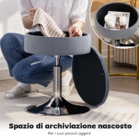 HOMCOM Sgabello da Bar con Altezza Regolabile e Vano Contenitore, Seduta Girevole Imbottita Senza Schienale, Grigio(m-5)