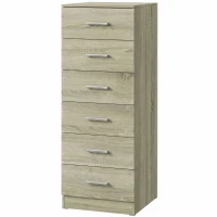 HOMCOM Comodă 6 sertare, corp de depozitare, stil modern, pentru dormitor, intrare, hol, 40x40x110cm, stejar(m-1)