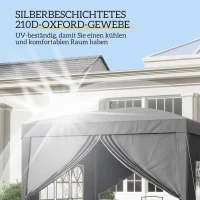 Outsunny 3 x 3 m Pavillon mit 4 Seitenwänden, Fenster, Festzelt mit UV-Schutz, Gartenzelt inkl. Tragetasche, Stahl, Grau(m-5)
