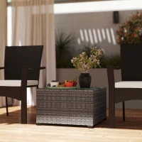 Outsunny 62 x 62cm Glass-Top Rattan Side Table - Dark Grey(m-10)