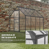 Outsunny Serra in Policarbonato e Alluminio con Finestra Apribile e Porta Scorrevole, 190x253x199 cm, Grigio Scuro(m-7)